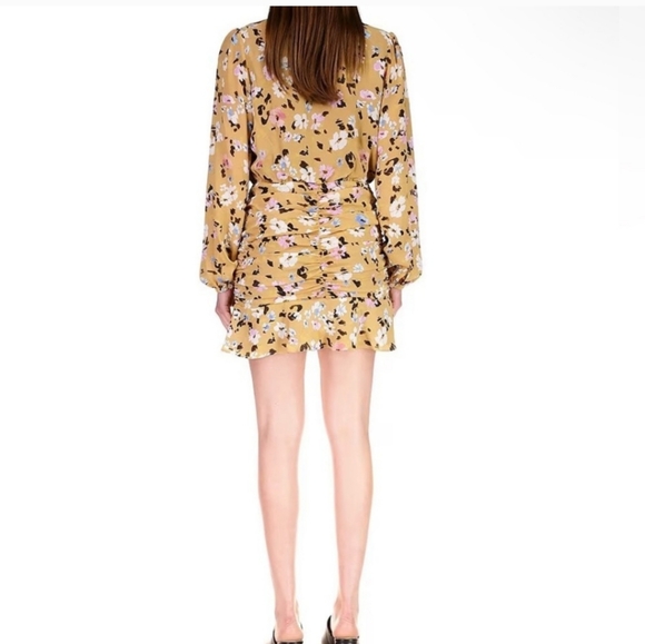 Dreamer Georgette Floral Print Surplice V-Neck Puff Sleeve Mini Blouson Dress - Picture 6 of 7